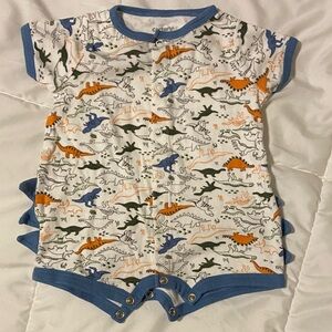 Carter's Cotton Baby Boy Dinosaur Print Blue Trim Baby Romper